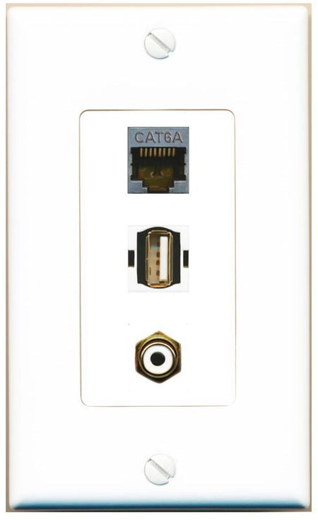 CAT6A RCA-WHITE USB2 Wall Plate [White]