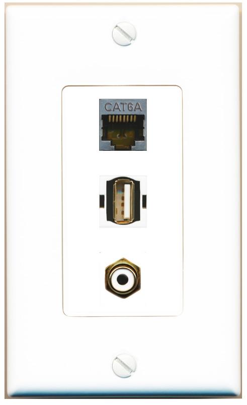 CAT6A RCA-WHITE USB2 Wall Plate [White]