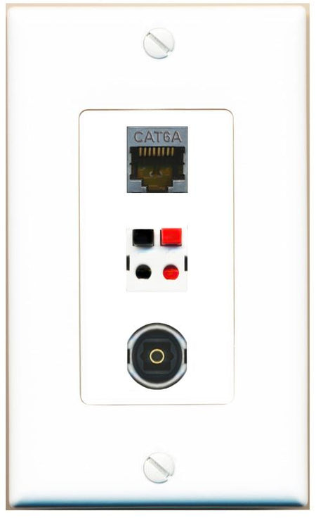 CAT6A SPEAKER TOSLINK Wall Plate [White]