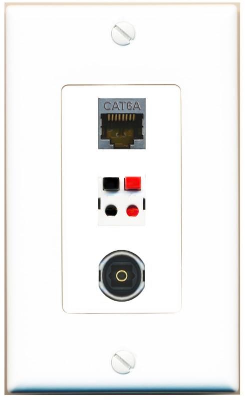 CAT6A SPEAKER TOSLINK Wall Plate [White]