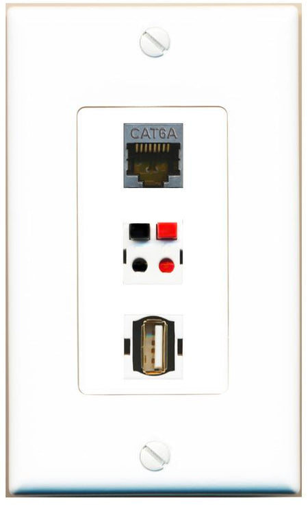 CAT6A SPEAKER USB2 Wall Plate [White]