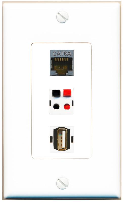 CAT6A SPEAKER USB2 Wall Plate [White]