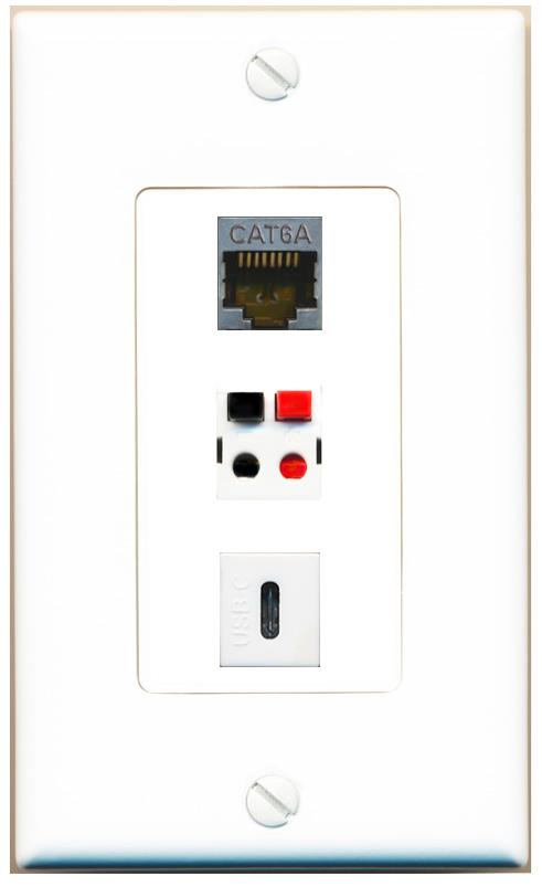 CAT6A SPEAKER USBC Wall Plate [White]