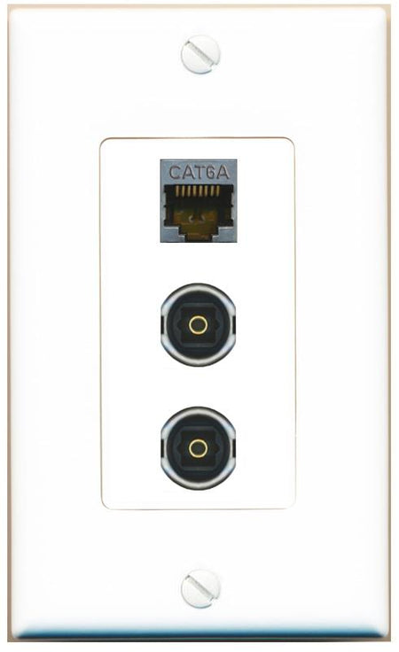 CAT6A 2 TOSLINK Wall Plate [White]