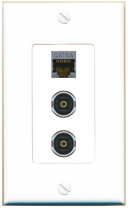 CAT6A 2 TOSLINK Wall Plate [White]