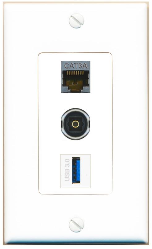 CAT6A TOSLINK USB-3 Wall Plate [White]