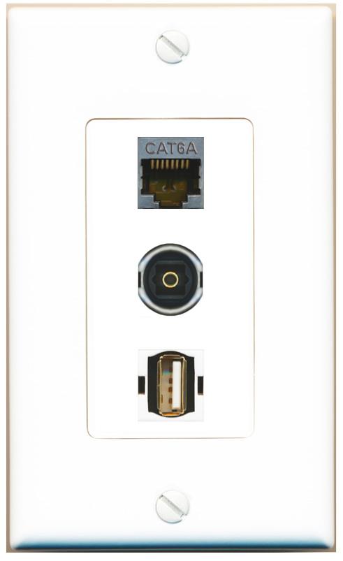 CAT6A TOSLINK USB2 Wall Plate [White]