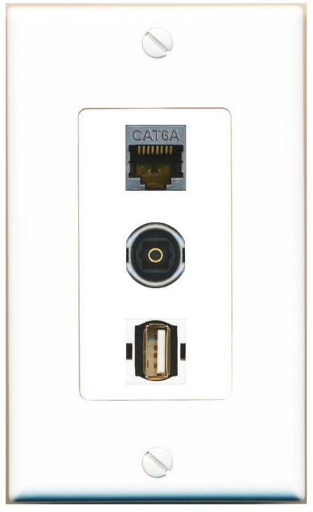 CAT6A TOSLINK USB2 Wall Plate [White]