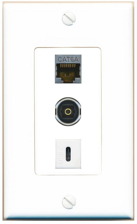 CAT6A TOSLINK USBC Wall Plate [White]