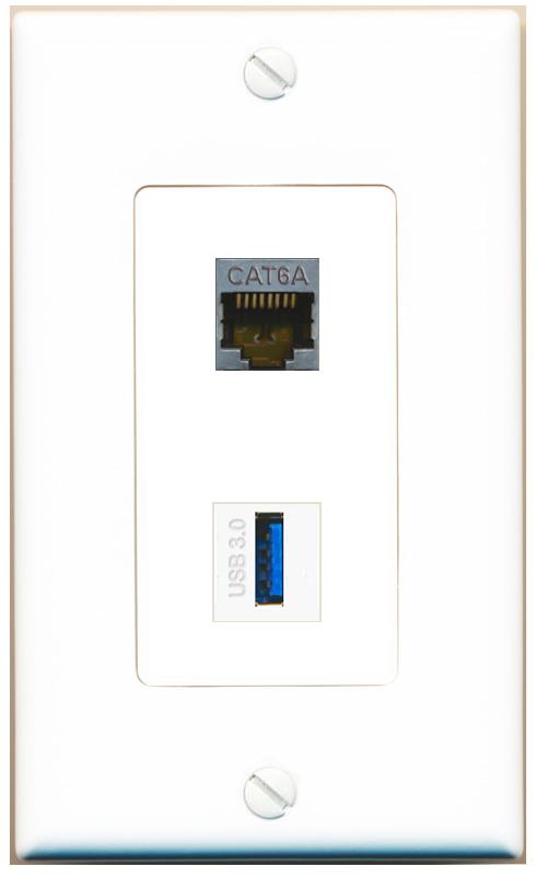 CAT6A USB-3 Wall Plate [White]