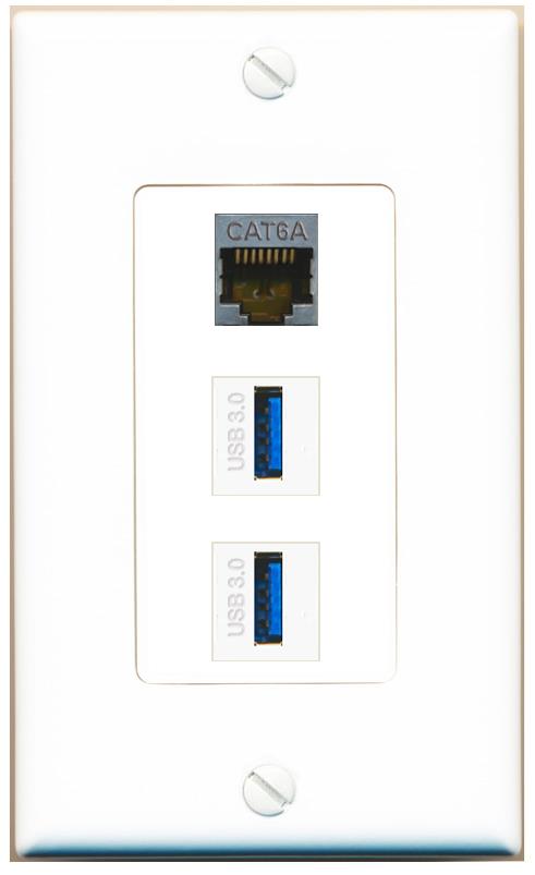 CAT6A 2 USB-3 Wall Plate [White]