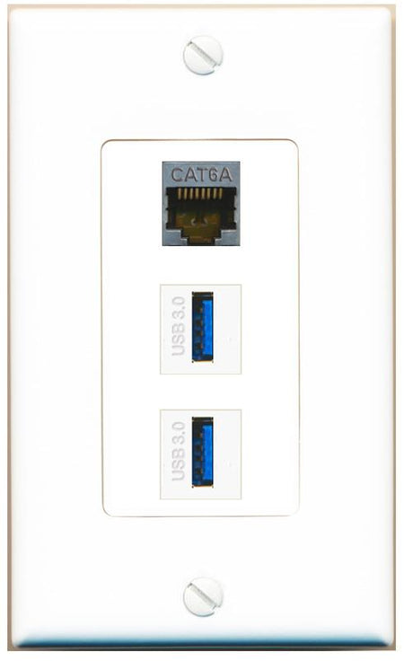 CAT6A 2 USB-3 Wall Plate [White]