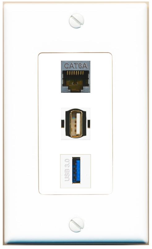 CAT6A USB-3 USB2 Wall Plate [White]