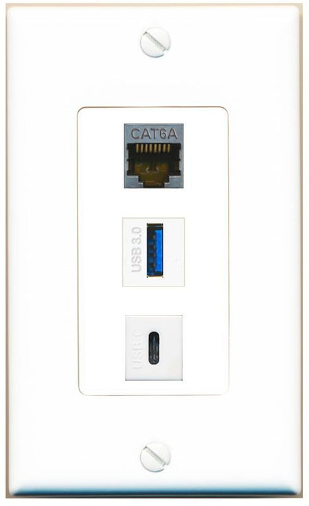 CAT6A USB-3 USBC Wall Plate [White]