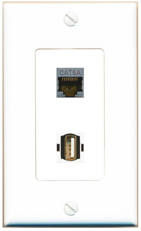 CAT6A USB2 Wall Plate [White]