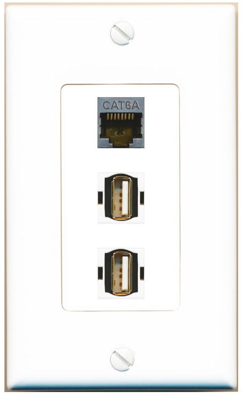 CAT6A 2 USB2 Wall Plate [White]