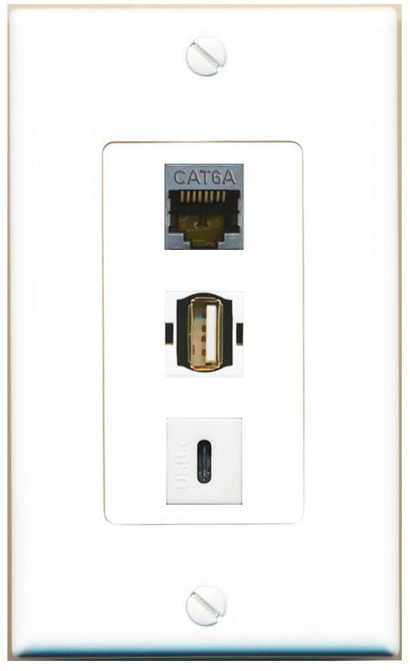 CAT6A USB2 USBC Wall Plate [White]