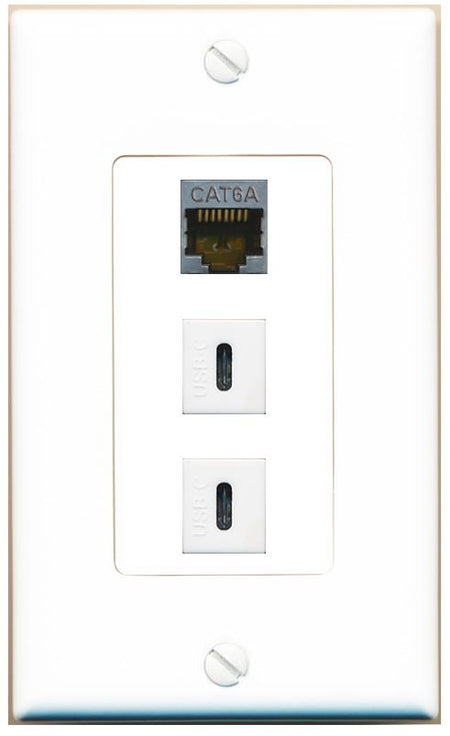 CAT6A 2 USBC Wall Plate [White]