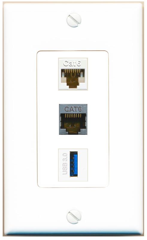 CAT6 CAT6-SHIELDED USB-3 Wall Plate [White]