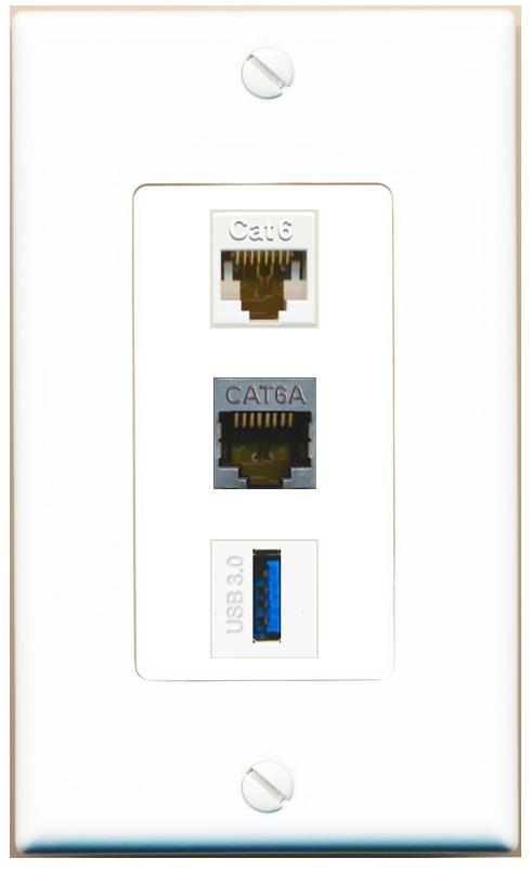 CAT6 CAT6A USB-3 Wall Plate [White]