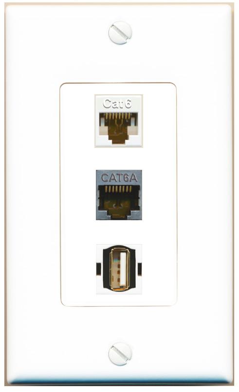 CAT6 CAT6A USB2 Wall Plate [White]