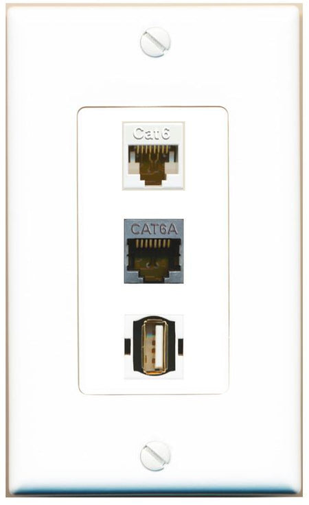 CAT6 CAT6A USB2 Wall Plate [White]