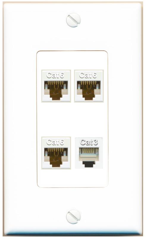 RiteAV 3 CAT6 PHONE Wall Plate [White]