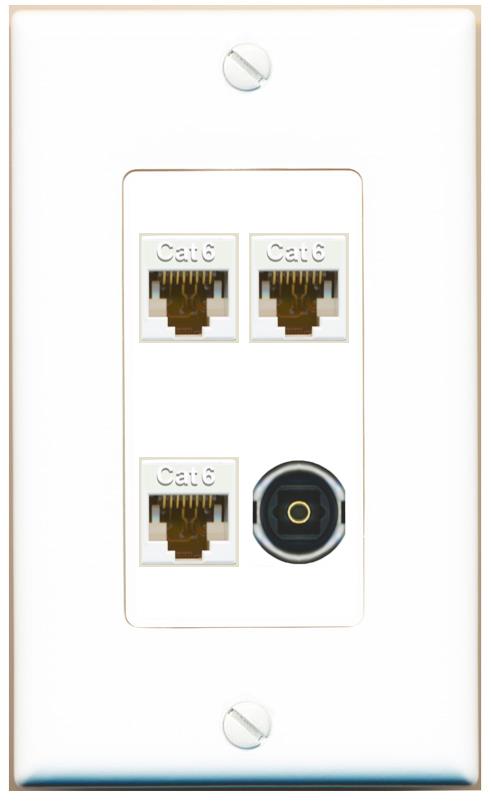 RiteAV 3 CAT6 TOSLINK Wall Plate [White]