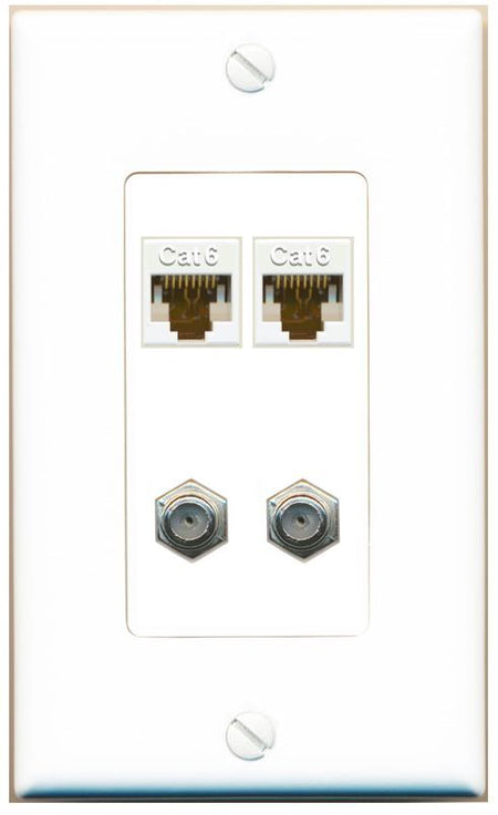 RiteAV 2 CAT6 2 COAX Wall Plate [White]