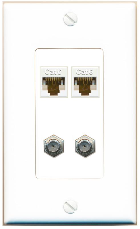 RiteAV 2 CAT6 2 COAX Wall Plate [White]
