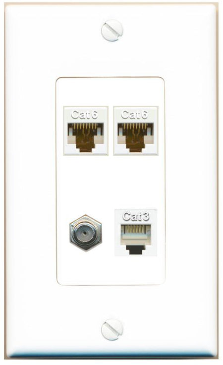 RiteAV 2 CAT6 COAX PHONE Wall Plate [White]