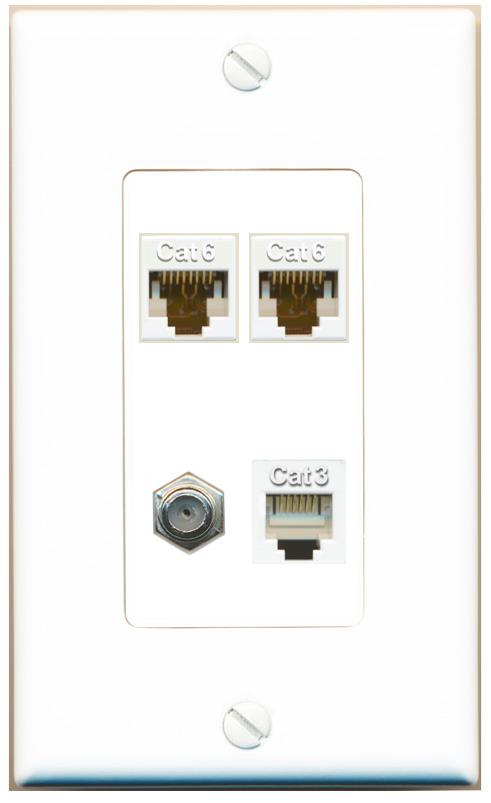 RiteAV 2 CAT6 COAX PHONE Wall Plate [White]