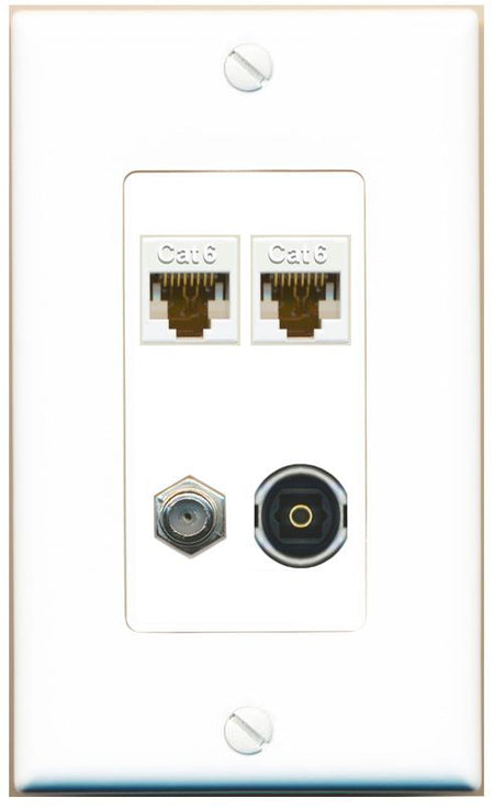 RiteAV 2 CAT6 COAX TOSLINK Wall Plate [White]