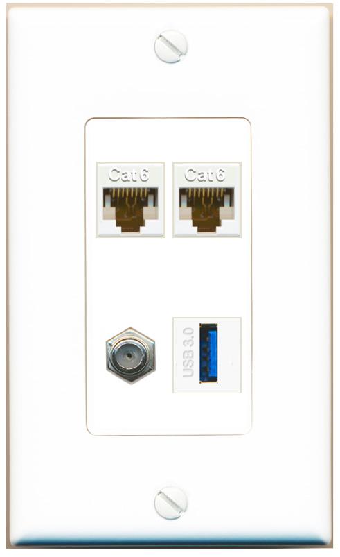 RiteAV 2 CAT6 COAX USB-3 Wall Plate [White]