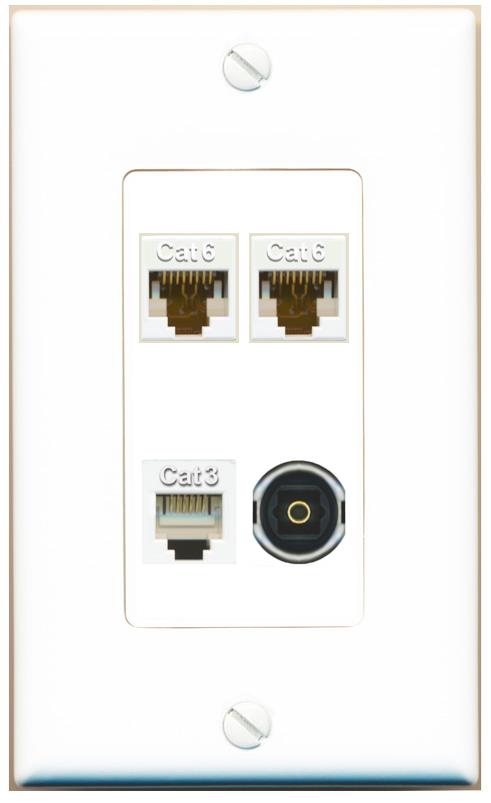 RiteAV 2 CAT6 PHONE TOSLINK Wall Plate [White]