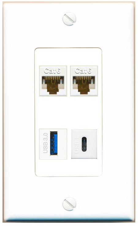 RiteAV 2 CAT6 USB-3 USBC Wall Plate [White]