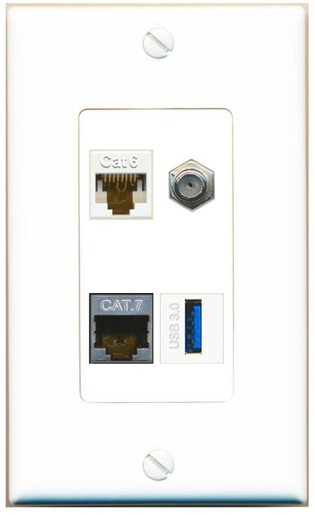 RiteAV CAT6 CAT7 COAX USB-3 Wall Plate [White]
