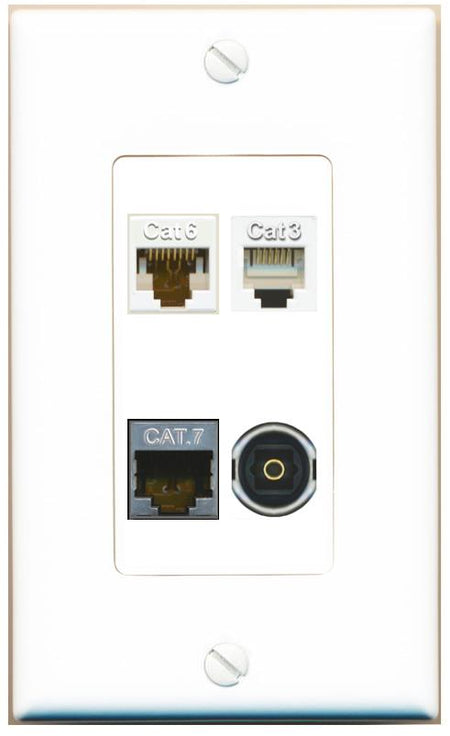 RiteAV CAT6 CAT7 PHONE TOSLINK Wall Plate [White]