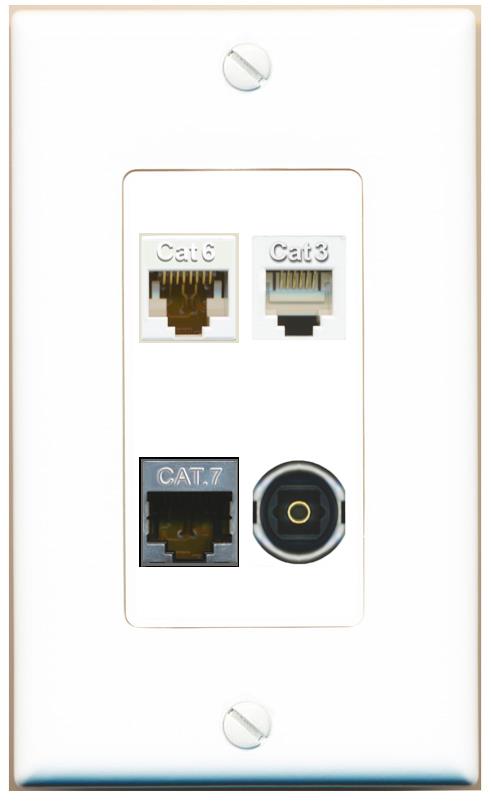 RiteAV CAT6 CAT7 PHONE TOSLINK Wall Plate [White]