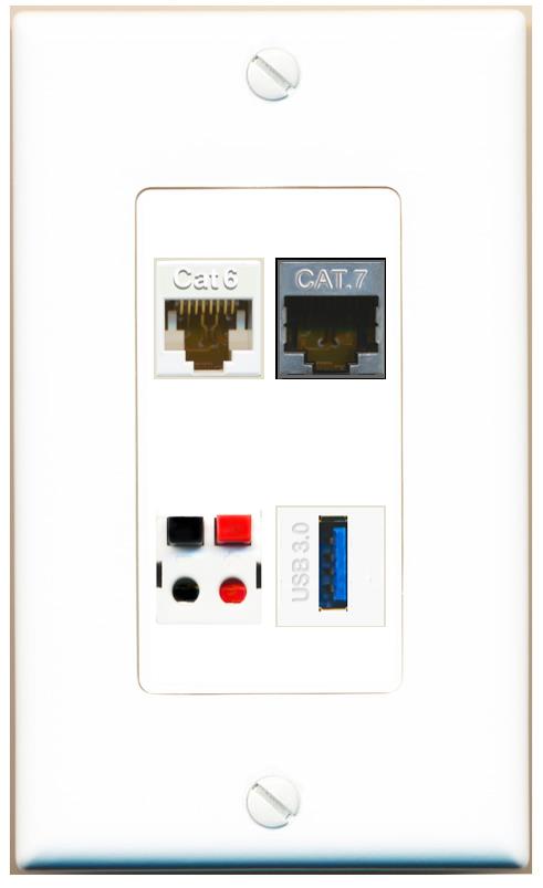 RiteAV CAT6 CAT7 SPEAKER USB-3 Wall Plate [White]