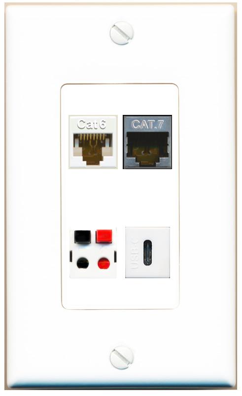 RiteAV CAT6 CAT7 SPEAKER USBC Wall Plate [White]