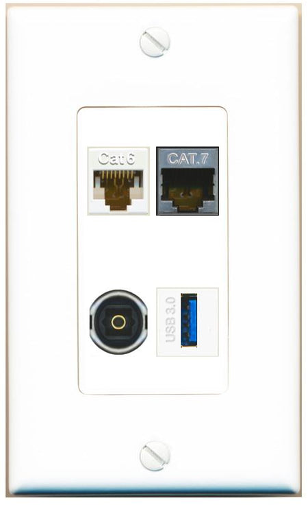 RiteAV CAT6 CAT7 TOSLINK USB-3 Wall Plate [White]