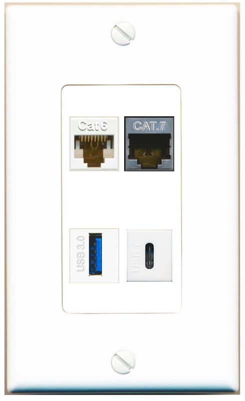 RiteAV CAT6 CAT7 USB-3 USBC Wall Plate [White]