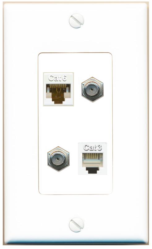RiteAV CAT6 2 COAX PHONE Wall Plate [White]