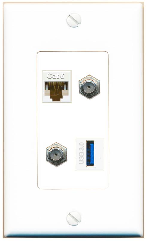 RiteAV CAT6 2 COAX USB-3 Wall Plate [White]