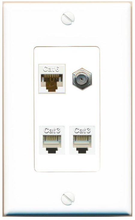 RiteAV CAT6 COAX 2 PHONE Wall Plate [White]