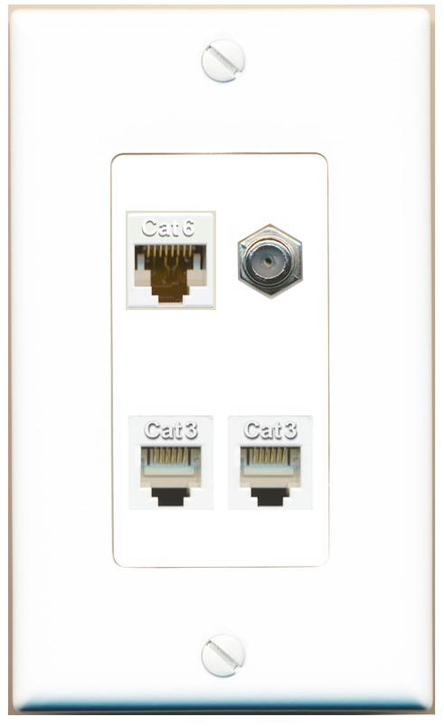 RiteAV CAT6 COAX 2 PHONE Wall Plate [White]