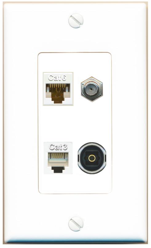 RiteAV CAT6 COAX PHONE TOSLINK Wall Plate [White]