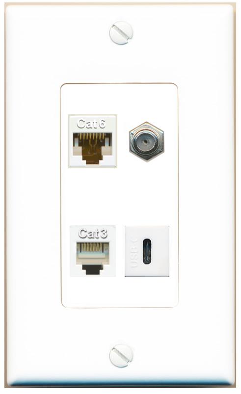 RiteAV CAT6 COAX PHONE USBC Wall Plate [White]