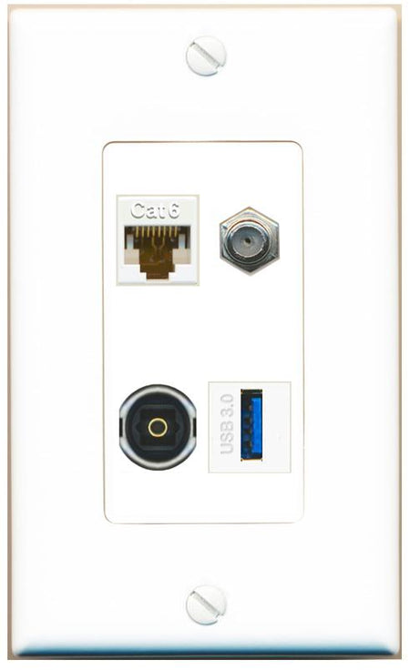 RiteAV CAT6 COAX TOSLINK USB-3 Wall Plate [White]